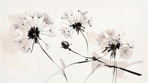 Minimalistisch en elegant schilderij met paardenbloemen