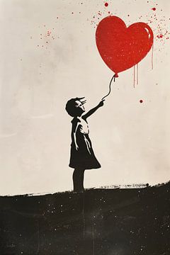 Jong meisje met rood hartballon van Imperial Art House