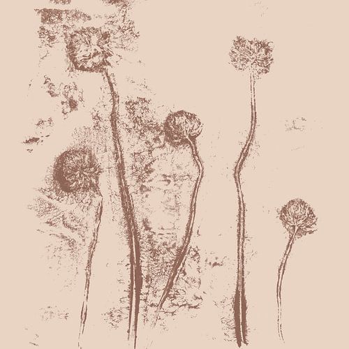 Art botanique abstrait. Fleurs dans des couleurs neutres et pastel. Marron chaud sur beige