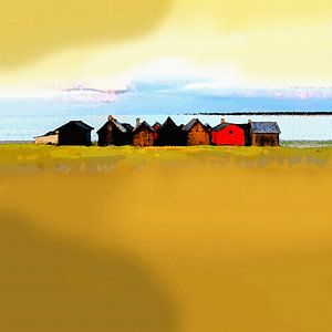 Des cabanes de pêche en rangée colorée