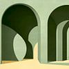 Bauhaus arch painting in sage green by FRESH Fine Art
