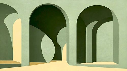 Bauhaus arch painting in sage green by FRESH Fine Art