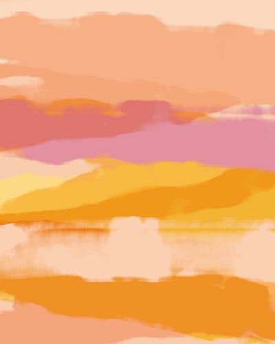 Kleurrijk huis. Abstract landschapsschilderij in geel, zalm, paars, roze