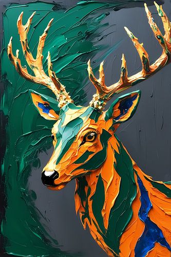 Œuvre d'art abstraite colorée représentant un cerf