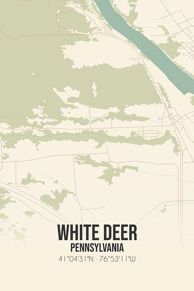 Carte ancienne de White Deer (Pennsylvanie), USA. par Affiches de lieux