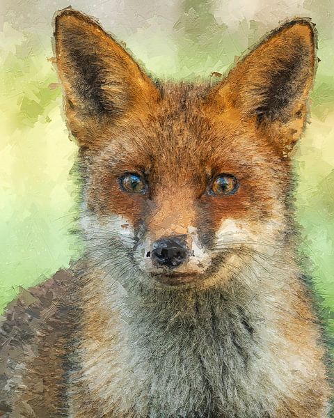 Beautiful portrait of a fox in nature. Like a painting due to the applied oil paint effect. by Gianni Argese