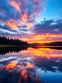 Jeu de couleurs sur le lac au coucher du soleil