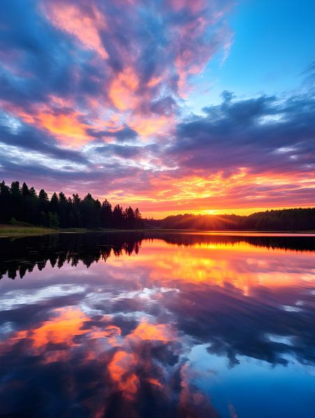 Play of colours on the lake at sunset by drdigitaldesign