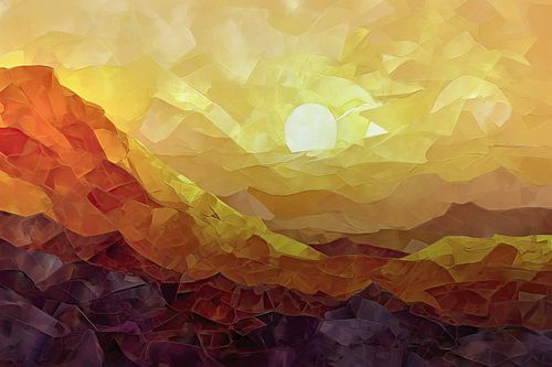 Berglandschap bij zonsopgang gemaakt van papier