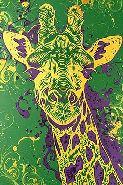 Moderne kleurrijke psychedelische giraffe schilderij van Art & Soul Creations