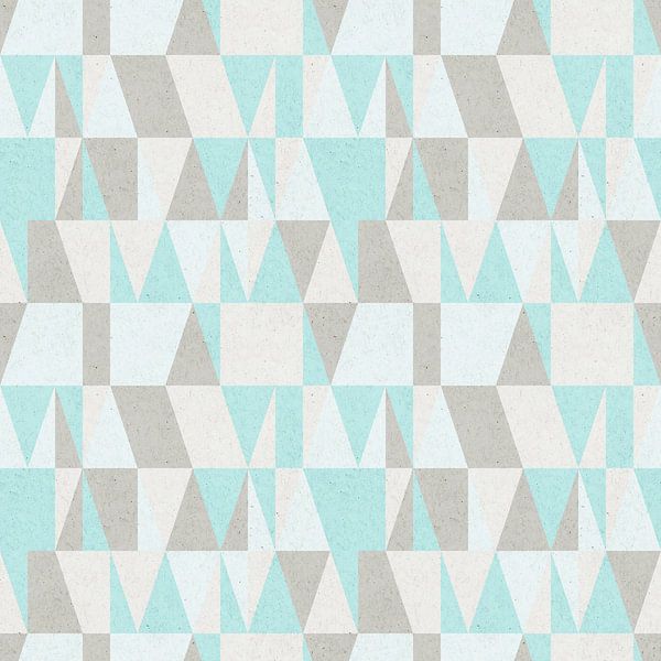 Abstract triangles in warm  grey, light blue green and off white. by Dina Dankers