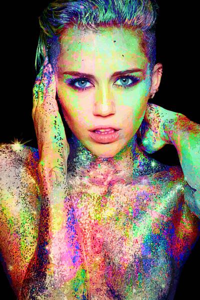 Miley Cyrus Portrait abstrait moderne en couleur par Art By Dominic