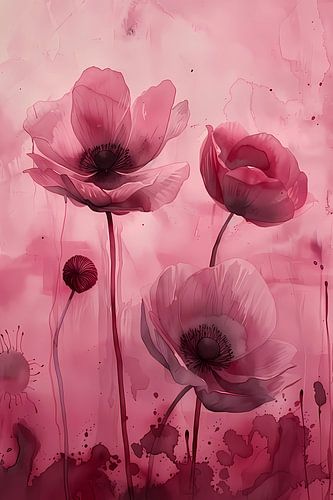 Aquarel roze klaprozen