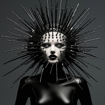 Digital erstellt sehr schöne sexy Frau mit bizarren Fetisch Maske in High Fashion Stil