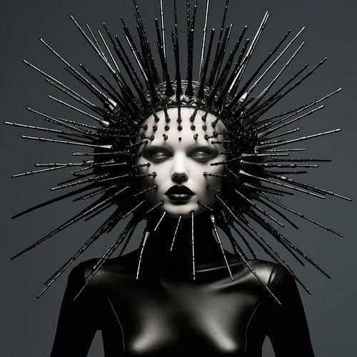 Digital erstellt sehr schöne sexy Frau mit bizarren Fetisch Maske in High Fashion Stil