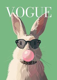 rabbit stylish wearing sunglasses blowing pink bubble gum vogue poster by Cross