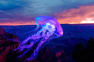 Gloeiende kwallen boven de skyline van de Grand Canyon van Poster Art Shop
