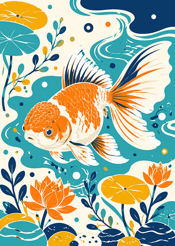 Illustration stylisée d'un poisson rouge dans un étang