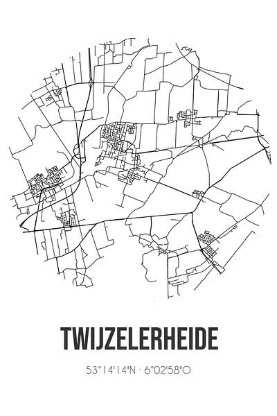 Twijzelerheide (Fryslan) | Landkaart | Zwart-wit van Stad & Wand