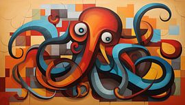 Abstract octopus cubism panorama