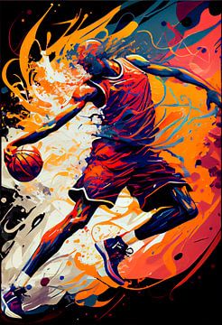 Impressionistisch schilderij van basketbal speler. Deel 2 van Maarten Knops