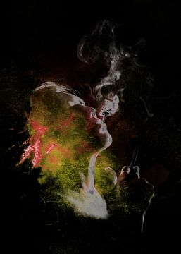 rokende vrouw geel groen van Alex Neumayer