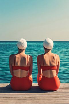 Twee zwemmers in het water van Poster Art Shop