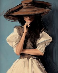 Modernes Porträt "Die Frau mit dem Hut" von Carla Van Iersel