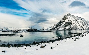 Besneeuwd winter landschap op de Lofoten in Noorwegen