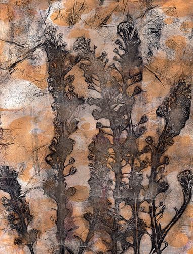 Natuurlijke botanische schoonheid. Planten in bruin op terracotta.