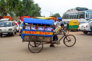 rickshaw avec des écoliers à New Delhi, Inde
