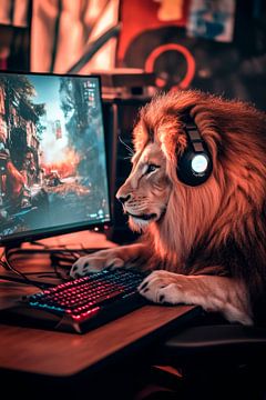 De gokleeuw op de PC van Poster Art Shop