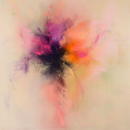 Fleur abstraite moderne aux couleurs pastel et aux accents néon