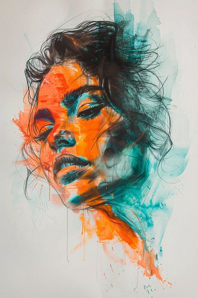 Buntes abstraktes Porträt einer Frau von Art & Soul Creations