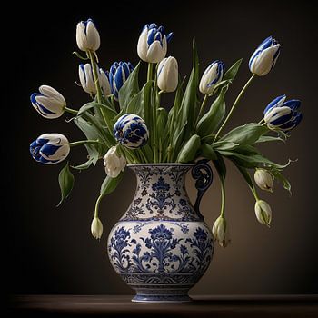 Delfter Blau Vase mit Tulpen