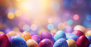 Bunter Bokeh-Hintergrund mit Osterneier für Ostern