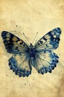 Tekening, chinese inkt, aquarel, Vlinder -2