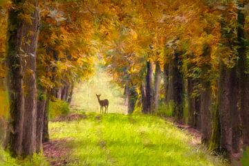 Geschilderd hert in nationaal park de Hoge Veluwe van Arjen Roos