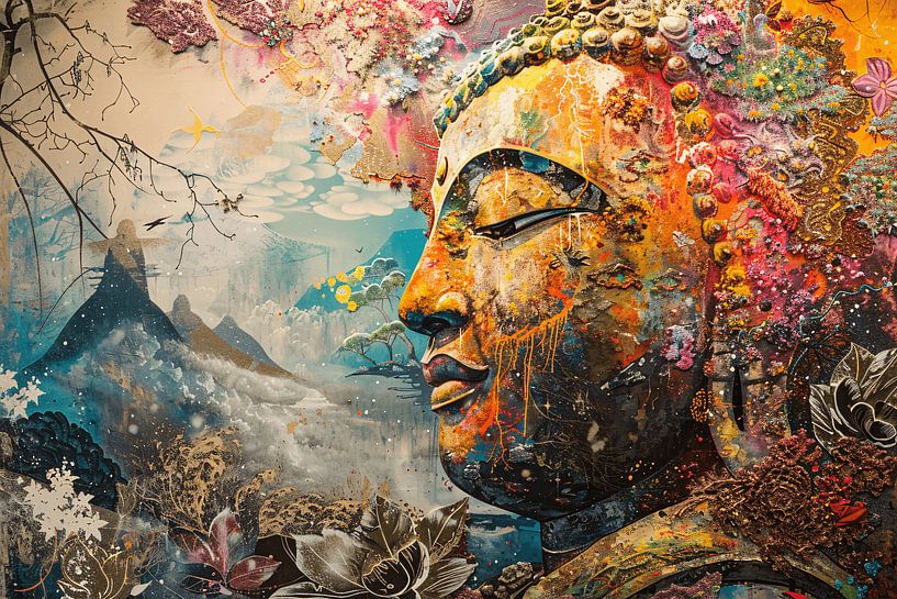 Eclectic Buddha with Colourful Background by Art & Soul Creations