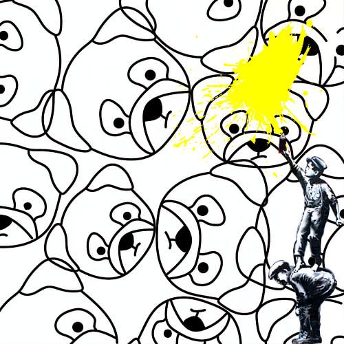 Banksy Homage - Drop the Pug - Yellow