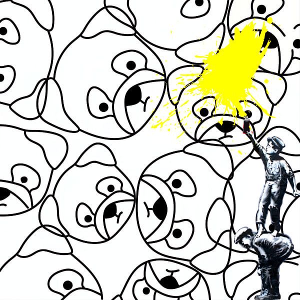 Banksy Hommage - Drop the Mops - Yellow von Team W 32 Gallery