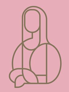 Mona Lisa abstrakte Linie Illustration auf weichen rosa Hintergrund mit goldbraunen Linie Muster