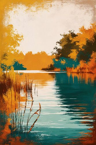 Lac coloré et scène de nature