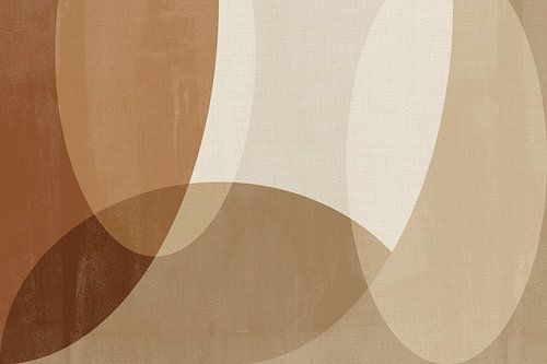 Scandinavische zachte abstracte kunst in bruine kleuren op linnen