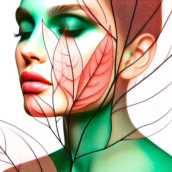 Romantisches Porträt mit transparenten Blättern.  ( 9 ) von Ineke de Rijk