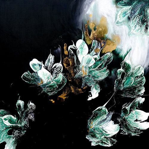 Jardin céleste avec fleurs vertes et blanches sur Françoise Wattré