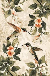 Kolibris zwischen Blumen von Liam Jongman