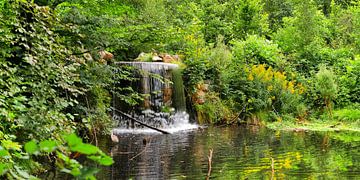 Wasserfall mit Reiher im Park Sonsbeek, Arnheim. von Wunigards Photography