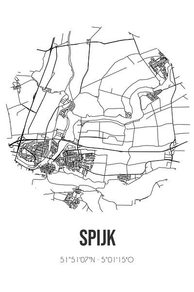 Spijk (Gelderland) | Karte | Schwarz und weiß von Ortsdrucke
