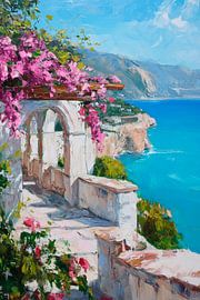 Blue coast with flowers by Poster Art Shop